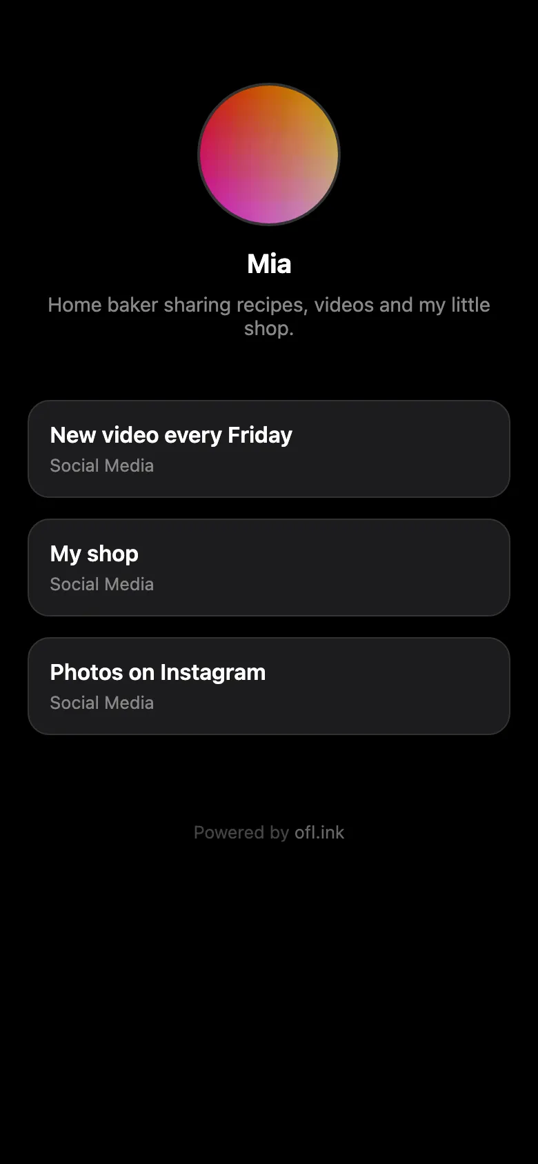 A Creator's page on a phone: photo, name and Link cards.